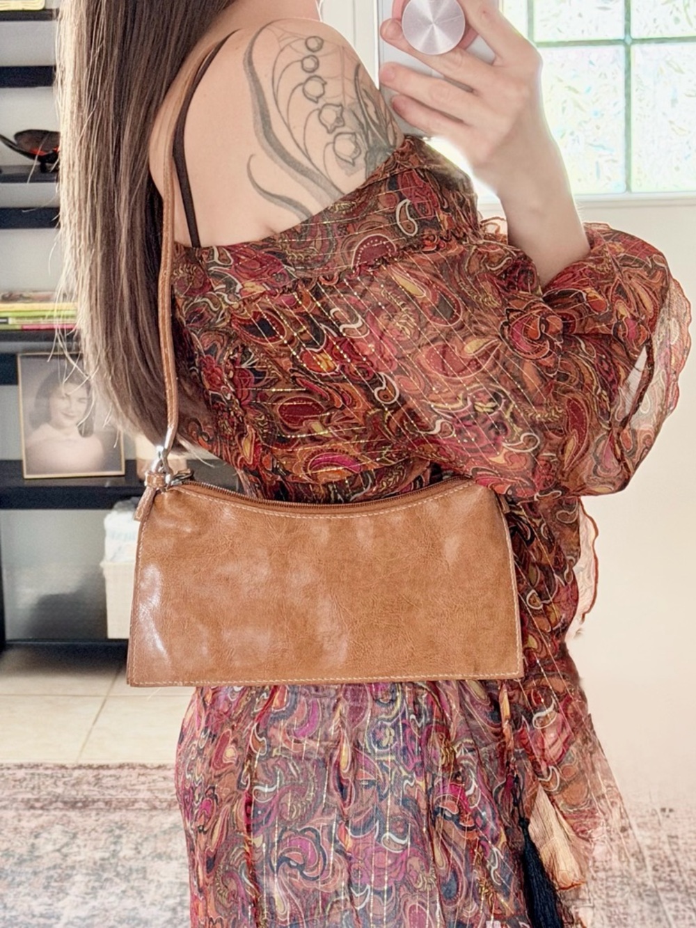 Vintage Y2K Steve Madden Cognac Leather Baguette Shoulder Bag Minimalist Slim